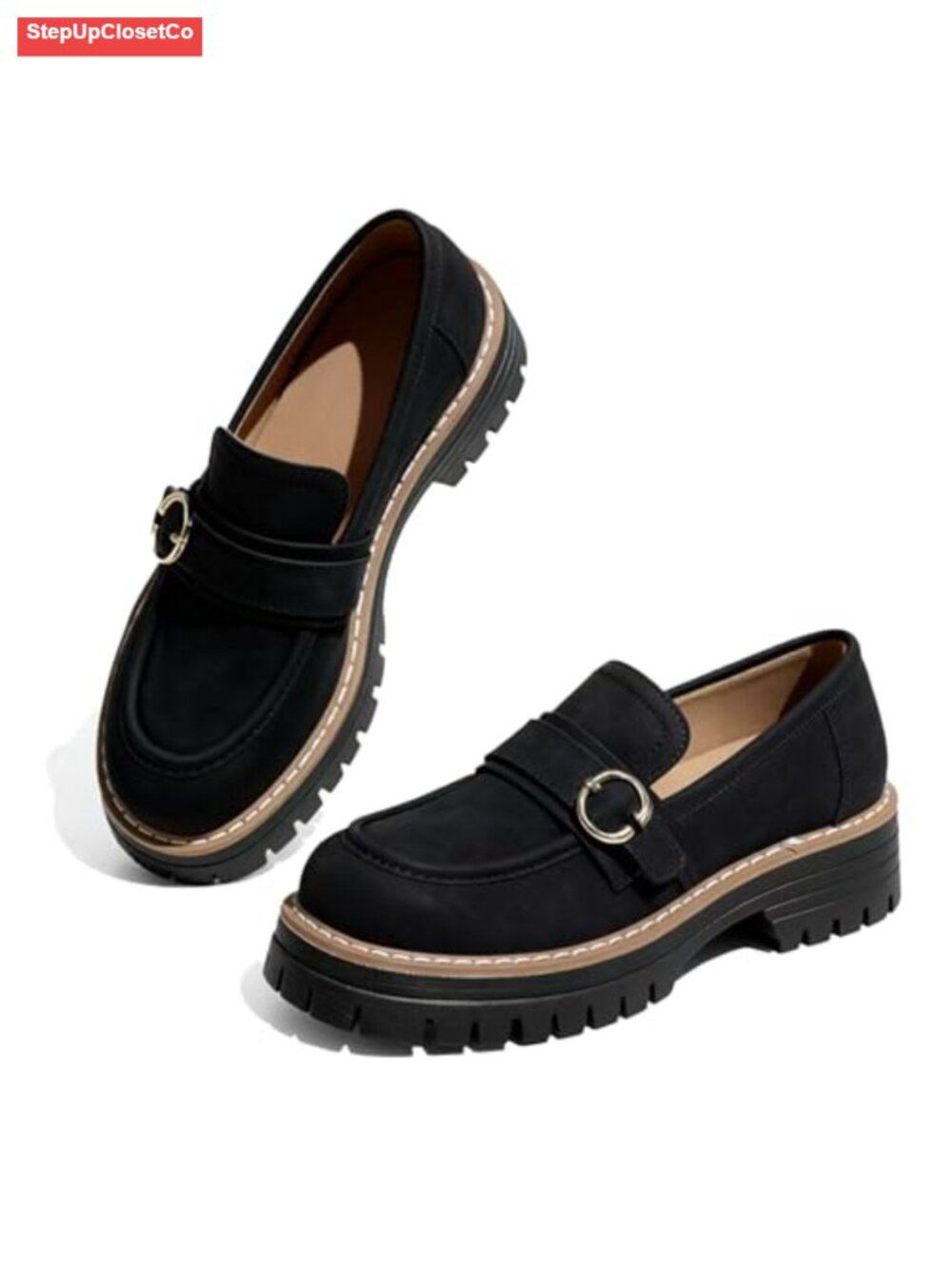Comfortable Slip On Women's Chunky Lug Sole Platform Loafers Suede Cap Toe Low